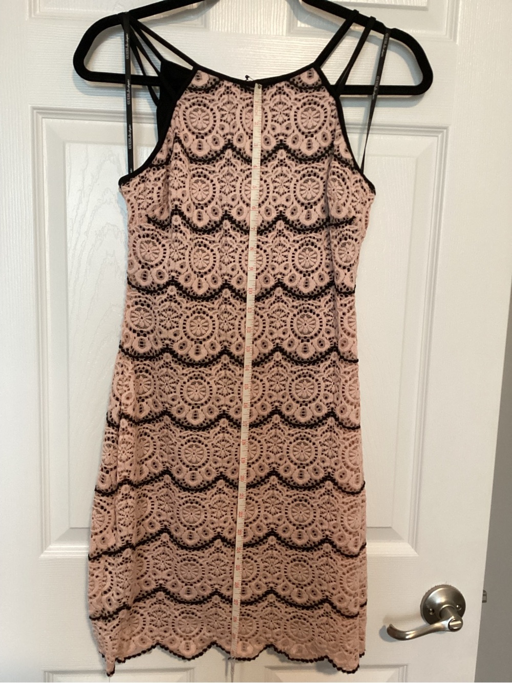 Guess Pink scalloped Lace Midi Dress with Black Trim